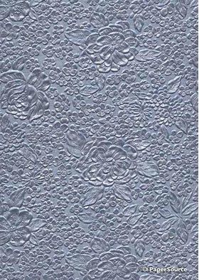 Embossed Bouquet Gunmetal Blue Grey Pearlescent A4 handmade, recycled paper | PaperSource