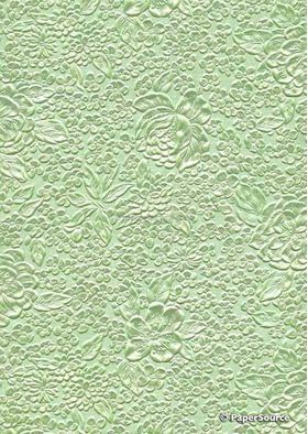 Embossed Bouquet Leaf Green Pearlescent A4 handmade, recycled paper | PaperSource