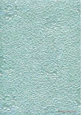 Embossed Bouquet Light Turquoise Pearlescent A4 handmade, recycled paper | PaperSource