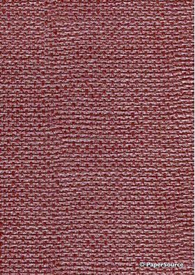 Embossed Burlap Maroon Deep Red Pearlescent A4 handmade, recycled paper
