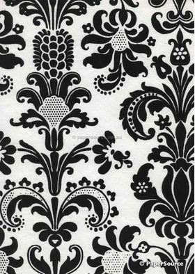 Suede Damask | Black Flocking on White Cotton, Handmade, Recycled A4 Paper | PaperSource