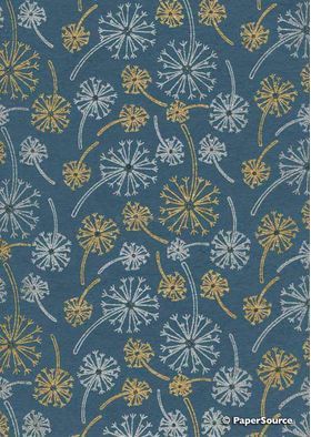 Patterned Dandelion | Gold and Silver print on a Teal Blue handmade with glitter highlights, recycled paper | PaperSource