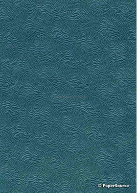 Embossed | Floret Teal Blue Matte Cotton, handmade recycled A4 paper | PaperSource