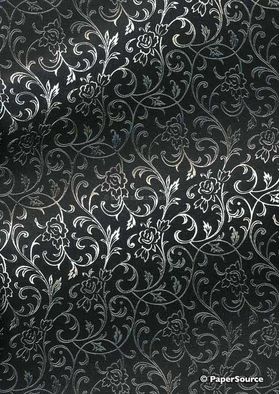 Flat Foil Espalier Black Cotton with Silver foiled design, handmade recycled paper | PaperSource