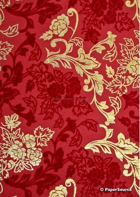Suede Exotica | Red Cotton with Red Flock and Gold Foil A4 handmade, recycled paper | PaperSource
