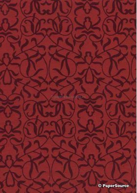 Suede Filigree Red Flocking on Bright Red Cotton, A4 handmade, recycled paper | PaperSource