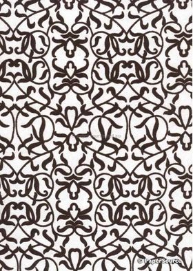Suede Filigree | Chocolate Brown Flocking on Quartz Pearl Metallic Cotton, Handmade, Recycled A4 Paper | PaperSource