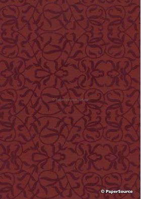 Suede Filigree Deep Red Flocking on Red Cotton, A4 handmade, recycled paper | PaperSource