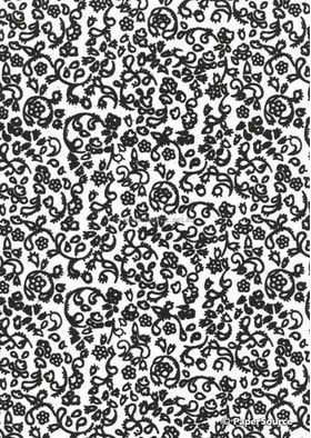 Suede Floral Black Flocking on White Cotton, handmade, recycled A4 paper | PaperSource