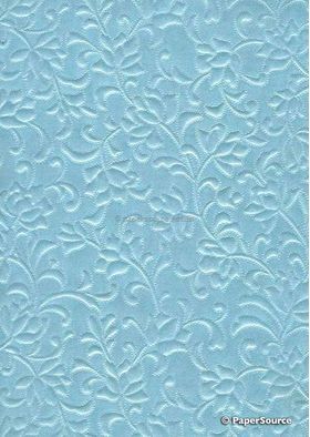 Embossed Gardenia Baby Blue Pearlescent A4 handmade paper | PaperSource