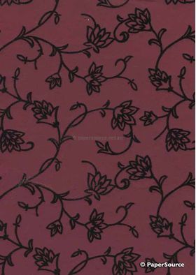 Suede Gothic Vine | Black Flocking on Deep Maroon Cotton, A4 handmade, recycled paper | PaperSource