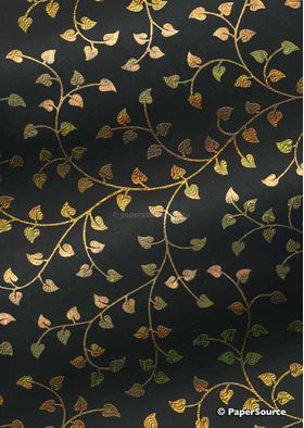 Flat Foil Ivy Black Cotton with Gold Holohram foil, handmade recycled paper | PaperSource