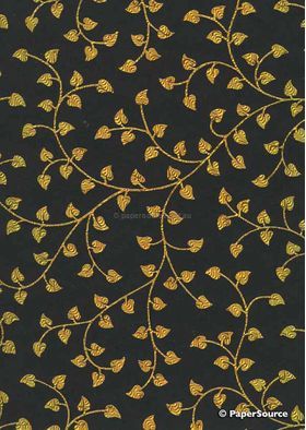 Flat Foil Ivy Black Cotton with Gold Holohram foil, handmade recycled paper | PaperSource