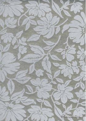 Suede Magnolia | White Flocking on Metallic Silver Cotton, Handmade, Recycled A4 Paper | PaperSource
