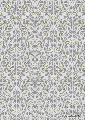 Chiffon Glitter Print | Curly Heart White Chiffon with Silver Pattern and Gold Glitter pattern, A4 | PaperSource