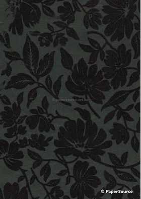 Chiffon Magnolia | Black Chiffon with Black Flocked Floral Print, A4 120gsm | PaperSource