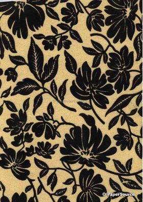 Chiffon Magnolia | Gold Chiffon with Black Flocked Print, A4 120gsm | PaperSource