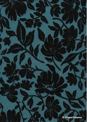 Chiffon Magnolia | Teal Chiffon with Black Flocked Print, 120gsm | PaperSource