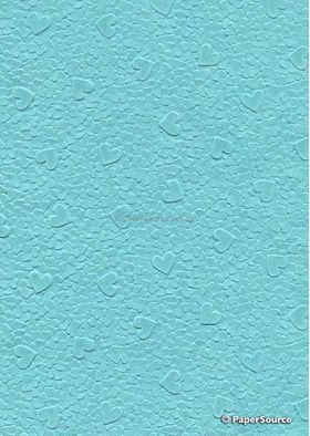 Handmade Embossed Paper - Pebble Heart Aqua Blue Matte A4 Sheets