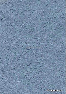 Handmade Embossed Paper - Pebble Heart Dusty Blue Matte A4 Sheets