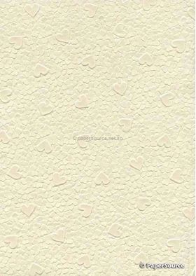 Handmade Embossed Paper - Pebble Heart Ivory Matte A4 Sheets