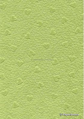 Handmade Embossed Paper - Pebble Heart Lime Matte A4 Sheets