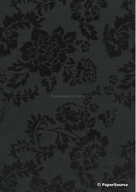 Suede | Peony Black Flocked design on Black Matte Handmade, Recycled Paper | PaperSource