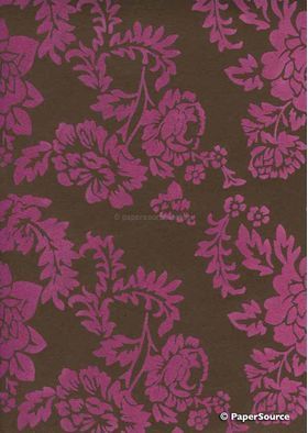 Suede Peony | Pink Floral Flocking on Chocolate Brown Matte Cotton Handmade, Recycled A4 Paper | PaperSource