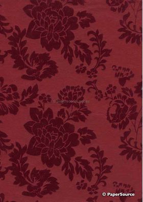 Suede Peony | Deep Red Flocked design on Red Cotton Matte Handmade, Recycled Paper | PaperSource