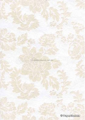 Suede | Peony Off White Flocked design on White Matte Handmade, Recycled Cotton Paper | PaperSource