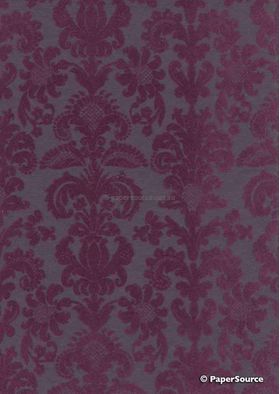 Suede | Petite Damask Maroon Flock on Maroon Cotton Handmade, Recycled 150gsm A4 Paper | PaperSource