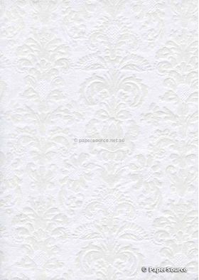 Suede | Petite Damask White Flocked design on White Cotton Matte Handmade, Recycled Paper | PaperSource
