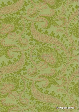 Patterned Pomegranate | Sage and Gold printed onto Green handmade, recycled paper | PaperSource