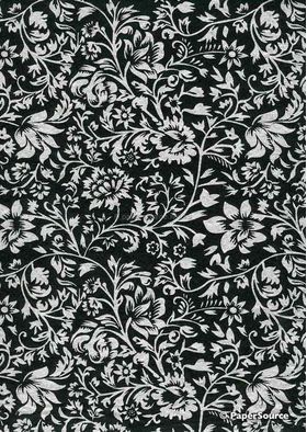 Patterned | Posie Black with Silver Floral design, silk-screened on handmade, recycled A4 smooth cotton paper | PaperSource