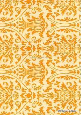 Suede Regal | Orange Flocked damask design on Cream Matte Cotton, Handmade, Recycled A4 Paper | PaperSource
