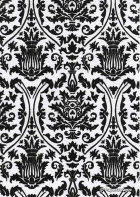 Suede | Regal Black Flocked design on White Cotton Matte Handmade, Recycled Paper | PaperSource