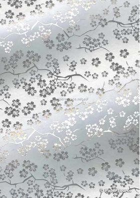 Flat Foil Sakura Cherry Blossom | Silver Foil on White Matte Cotton A4 handmade recycled paper | PaperSource