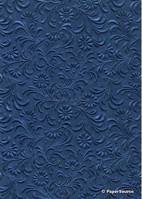 Embossed Sunflower Indigo Blue Pearlescent A4 handmade recycled paper