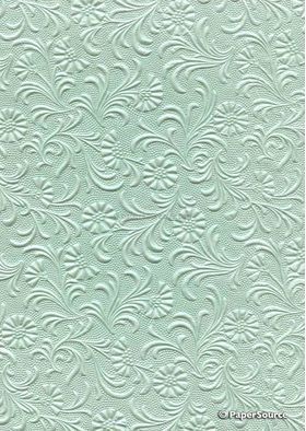 Embossed Sunflower Pastel Green Mint Matte A4 handmade recycled paper