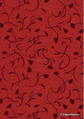 Suede Tulip | Red Flocked Floral design on Red Matte Cotton Handmade, Recycled A4 Paper | PaperSource