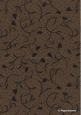 Suede Tulip | Black Flocked Floral design on Chocolate Brown Matte Cotton Handmade, Recycled A4 Paper | PaperSource