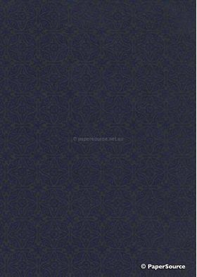 Suede Venetian Tile | Navy Blue Flocked design on Black Matte Cotton handmade, recycled paper | PaperSource