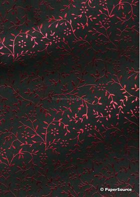 Flat Foil Wandering Vine | Red Foil on Black Matte Cotton A4 handmade recycled paper | PaperSource