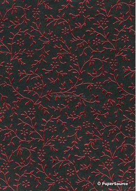 Flat Foil Wandering Vine | Red Foil on Black Matte Cotton A4 handmade recycled paper | PaperSource