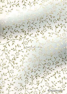 Flat Foil Wandering Vine White with Gold foil, handmade recycled paper | PaperSource