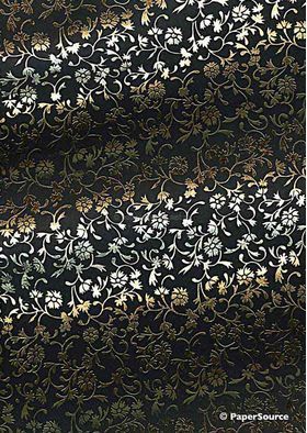 Flat Foil Aster Black Cotton with Gold foiled design, handmade recycled paper | PaperSource