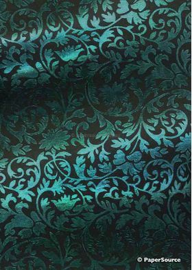 Foil Turquoise on Black Brocade