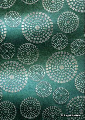 Flat Foil Crop Circle Forest Green Pearlescent Cotton with Silver foil, handmade recycled paper | PaperSource