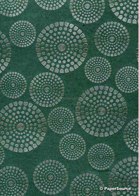 Flat Foil Crop Circle Forest Green Pearlescent Cotton with Silver foil, handmade recycled paper | PaperSource