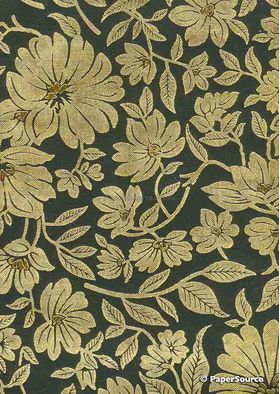 Flat Foil Magnolia | Black Cotton with Gold foiled floral design on handmade. recycled A4 paper | PaperSource